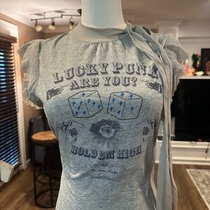 Pepe Jeans Light Gray 'Lucky Punk' Graphic Tie-Shoulder Tee